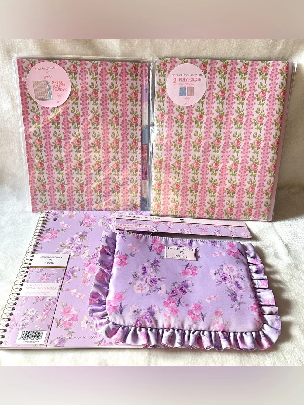 Brand New LoveShackFancy Yoobi Folders, Tab Dividers, Notebook, and Pencil Pouch